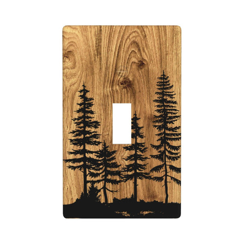 Farmhouse Brown Pine Tree Wood Grain 1 Gang Light Switch Cover Plate Rustic Decorative Single Toggle Wall Plates LightSwitch Faceplate for Bathroom Kitchen Bedroom Home Decor 4.5" x 2.76" (Plastic)