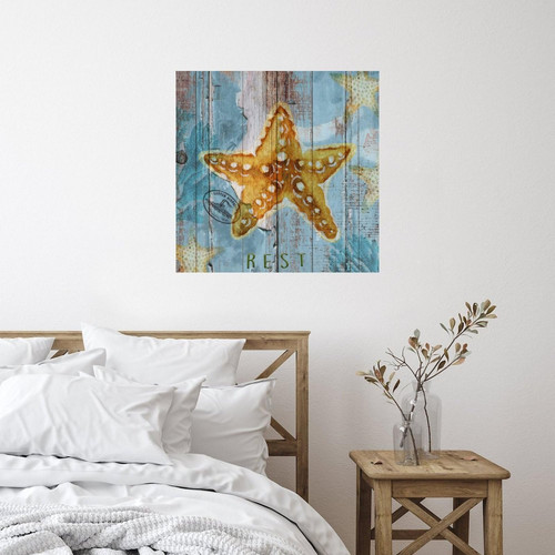 Nautical Beach Ocean Theme Underwater Starfish Wall Art Decal Modern Coastal Seascape Painting Notebook Wall Decal Vinyl Wall Stickers Quotes for Garage Restaurant Dorm Wall Decoration 18in