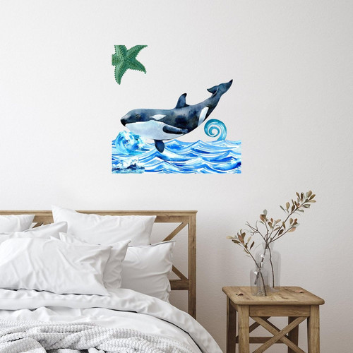 Ocean Beach Nautical Theme Underwater Whale Shark Wall Decals Stickers Modern Coastal Seascape Painting Furniture Wall Sticker Vinyl Wall Stickers Quotes for Office Bathroom Suitcase Wall Art 18in