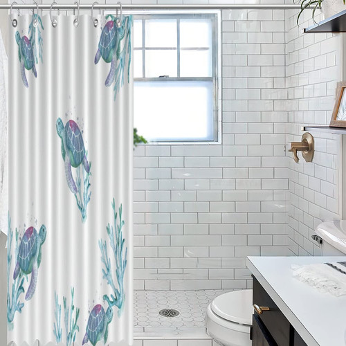 Nautical Beach Ocean Theme Underwater Turtle Heavy Duty Shower Curtain Set with Hooks Coastal Tropical Theme Bath Curtain for Bathroom Polyester Bathroom Shower Curtain Sets Machine Washable 35x70