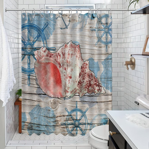 Nautical Beach Ocean Theme Underwater Sea Snail Bath Curtain Beach Coastal Tropical Theme Shower Curtain Set with Hooks Bathroom Decor Polyester Vintage Shower Curtain with Rustproof Holes 47x70