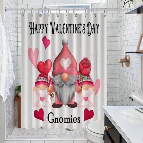COVOME Water Repellent Happy Valentine's Day Gnomies Bathroom Shower Curtain Romantic Gift for Him Her Shower Curtains for Hotels Bathtubs Polyester Fabric Bath Curtain Machine Washable 47x72 Inch