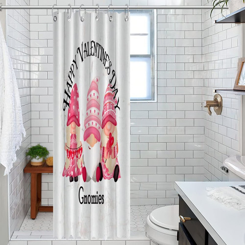 Happy Valentine's Day Gnomies Bathroom Shower Curtain Sets Romantic Gift for Him Her Bath Curtain Bathroom Decor Polyester Fabric Farmhouse Shower Curtain with Rustproof Grommet Holes 35x78 Inch