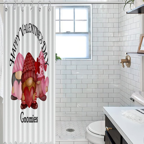 COVOME Durable Happy Valentine's Day Gnomies Shower Curtain Set with Hooks Seasonal Anniversary Wedding Bathroom Shower Curtain for Bathroom Polyester Fabric Bath Curtain Machine Washable 35x70 Inch