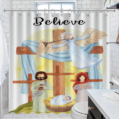COVOME Believe Shower Curtains Christian Jesus Bathroom Curtain Bathroom Decor Polyester Fabric Decorative Bathroom Shower Curtain with Rustproof Grommet Holes 72x72 Inch