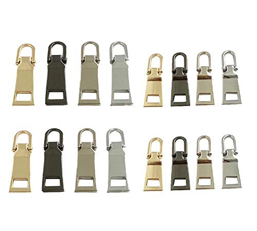 16 Pieces Metal Zipper Pull Tabs Zip Fixer Replacements Repair Pull Tab for Clothes Bags DIY Crafts?2 Sizes, 4 Colors?