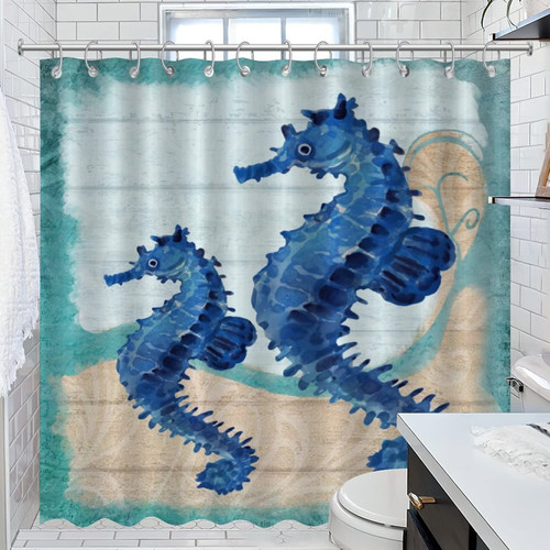 COVOME Shower Curtains Nautical Beach Ocean Theme Underwater Seahorse Bathroom Shower Curtain Sets Shells Starfish Beach Coastal Country Shower Curtain for Bathroom Decor 72x72 Inch