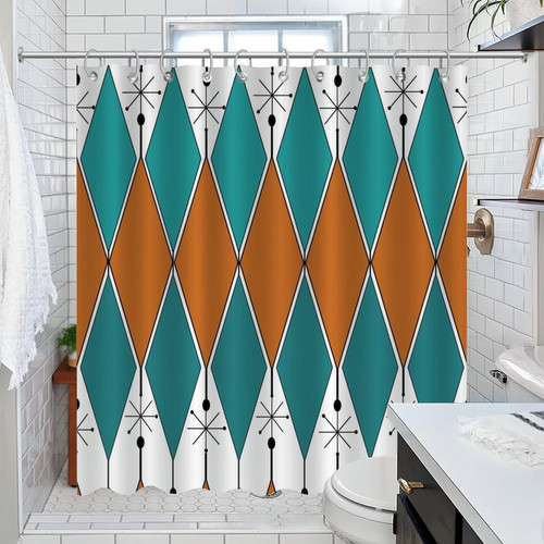 Geometric Rhombus Colorful Shower Curtains Bohemian Abstract Bathroom Shower Curtain Sets Home Bathroom Decorations Polyester Fabric Solid Shower Curtain with Rustproof Grommet Holes 72x84 Inch