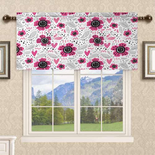 Fanjanmey Window Valance, Floral Pattern,Blackout Curtain Valance for Kitchen Bedroom Decor with Rod Pocket,42 x 18 in,Grey White