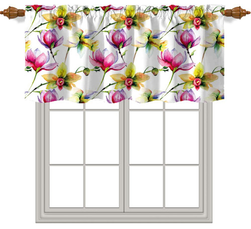 Fanjanmey Window Valance, Floral Pattern,Blackout Curtain Valance for Kitchen Bedroom Decor with Rod Pocket,52" x 18",Multicolor