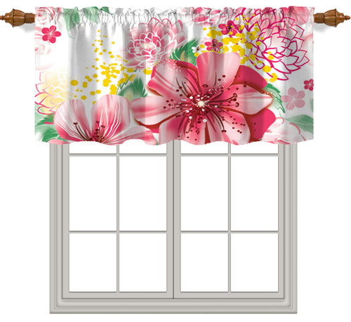 Fanjanmey Window Curtain Kitchen Valance, Floral Pattern,for Living Room Background Rod Pocket Curtain Valance,42 x 18 inch,Pastel Pink Green White Fanjanmey Window Curtain Kitchen Valance, Floral Pattern,for Living Room Background Rod Pocket Curtain Valance,42 x 18 inch,Pastel Pink Green White