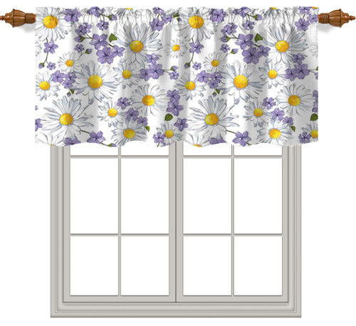 Valance Curtain, Floral Pattern,Kitchen Farmhouse Window Valance for Living Room Bedroom Bathroom Decor,52" by 18",Purple Yellow White Valance Curtain, Floral Pattern,Kitchen Farmhouse Window Valance for Living Room Bedroom Bathroom Decor,52" by 18",Purple Yellow White