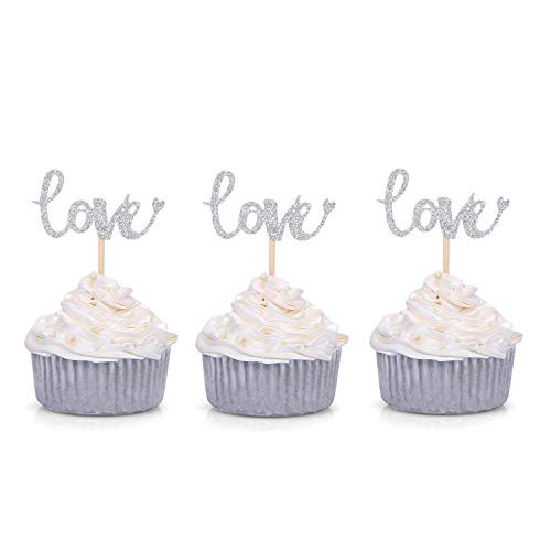 24 CT Silver Glitter Love Cupcake Toppers Wedding Bridal Shower Engagement Party Decors 24 CT Silver Glitter Love Cupcake Toppers Wedding Bridal Shower Engagement Party Decors