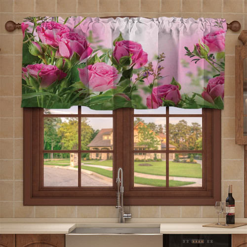 Fanjanmey Window Curtain Kitchen Valance,Floral Flower Pattern,for Living Room Background Rod Pocket Curtain Valance,42" by 18",Green Pink Fanjanmey Window Curtain Kitchen Valance,Floral Flower Pattern,for Living Room Background Rod Pocket Curtain Valance,42" by 18",Green Pink
