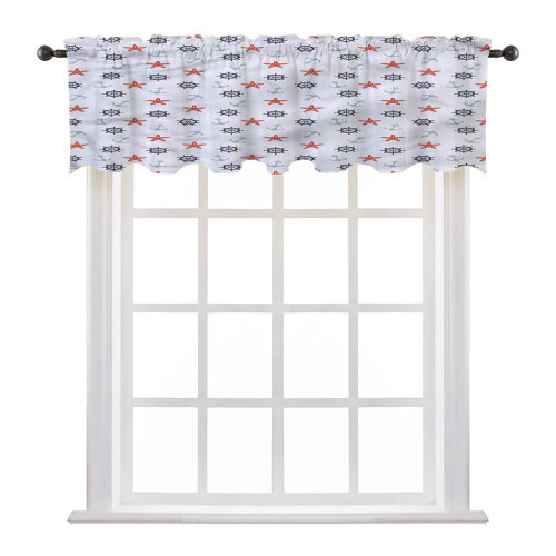 LIGUTARS Valances for Kitchen, Nautical Abstract Half Window Curtain, Helm Starfish and Anchor, 50" W x 18" L, Kitchen Windows Bathroom Bedroom, Multicolor