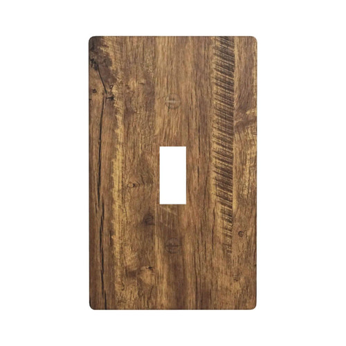 Rustic Wood Print Brown Decorative Light Switch Cover Plate 1 Gang Single Toggle Plastic Electrical Standard Size 4.50 x 2.76 Country Wall plates for Farmhouse Kitchen Bathroom