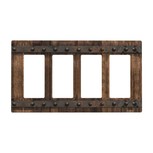 Farmhouse Wood Print 4 Gang Quad Rocker Light Switch Cover Decorative Rustic Brown Plastic Outlet Covers Wall Plates Electrical for Bathroom Bedroom Kitchen Decor 4.5 x8.0