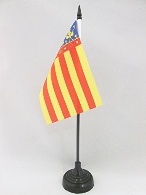 AZ FLAG Valencian Community Table Flag 4'' x 6'' - Spanish Region of Comunidad Valenciana Desk Flag 15 x 10 cm - Black Plastic Stick and Base
