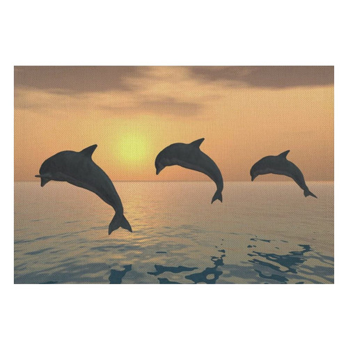 Jumping Dolphins at Sunset Linen Table Place Mat Washable Placemats for Holiday Banquet Kitchen Dining Table Decor 1PCS