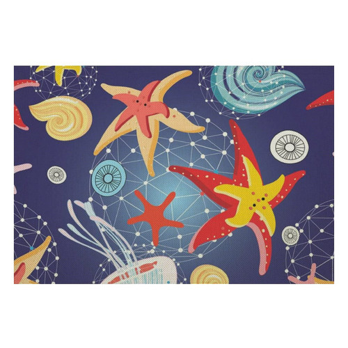 Starfish and Jellyfish Linen Table Place Mat Washable Placemats for Holiday Banquet Kitchen Dining Table Decor 1PCS