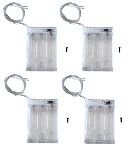 LAMPVPATH (Pack of 4) 3 AA Battery Holder with Switch, 4.5V Battery Holder With Switch, 3x 1.5V AA Battery Holder with Leads and Switch - Transparent