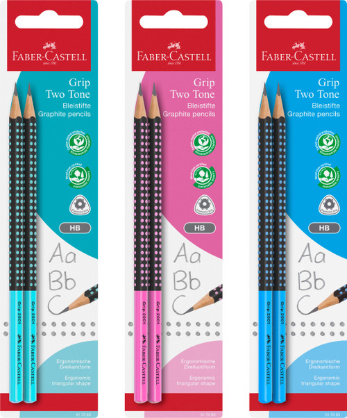 Faber-Castell Graphite Pencil Grip 2001 - Two Tone Black/Assorted Colours (No Selection Possible) Two Pencil Pack