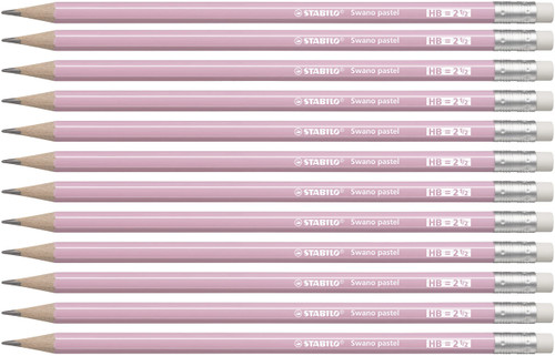 STABILO Graphite Pencil with Eraser Swano Pastel - Pack of 12 - Pink - HB