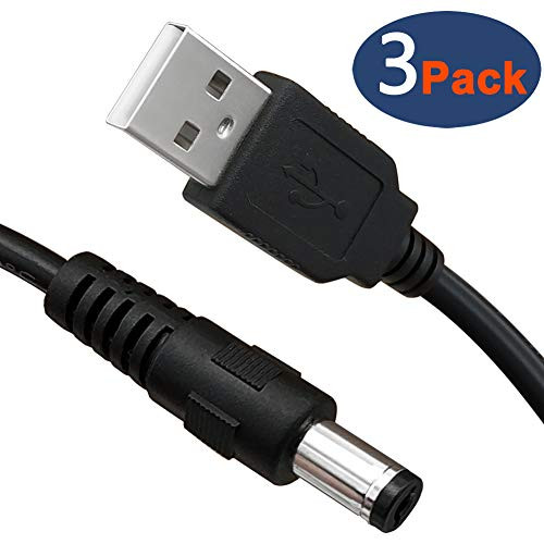 3-Pack 4ft USB 2.0 A Type Male to DC 5.5 x 2.1mm DC 5V Power Plug Connector Cable USB to 5v Power Cable USB to DC Power Cable Cord
