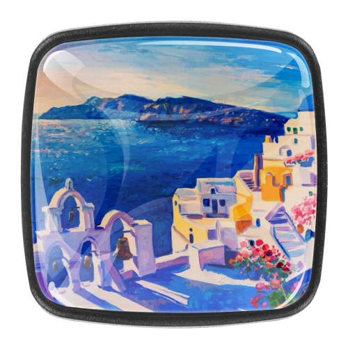 Greece Island Santorini Oil Painting Crystal Glass Cupboard Knobs Drawer Knob Pull Handle Cabinet Handle Knobs