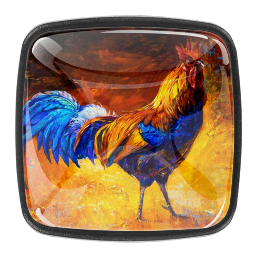 Rooster Animal Cock Art Cockerel Painting Drawer Pulls Knobs Cabinet Handles 4 Pack Kitchen Cabinet Pulls Cabinet Knobs