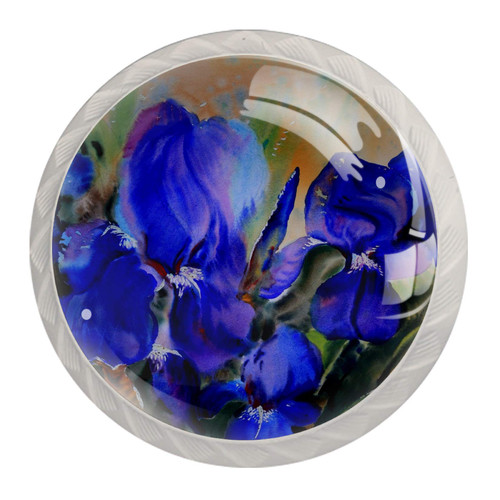 Idealiy Watercolor Paint Flower Cabinet Door Knobs Handles Pulls Cupboard Handles Drawer Wardrobe 4pcs