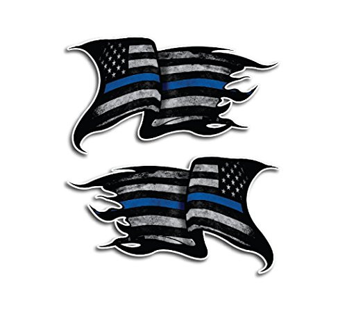2 Pack of Thin Blue Line Tattered Subdued Decals Police Officer BLM American Flag Vinyl Decal Sticker Car Truck 4" x 7"