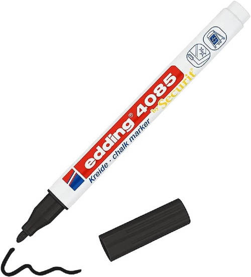 edding 4085 chalk marker - black - 1 chalk pen - round nib 1-2 mm - fine-nib wet wipe pen for chalkboards, windows, glass, mirrors - liquid chalk marker pens for opaque coverage