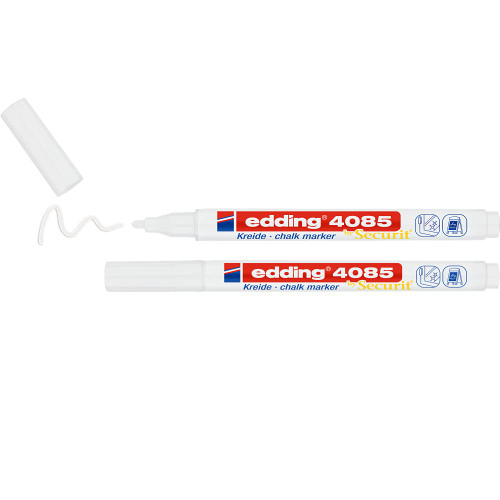 edding 4085 chalk marker - white - 2 chalk pens - round nib 1-2 mm - fine-nib wet wipe pen for chalkboards, windows, glass, mirrors - liquid chalk marker pens for opaque coverage