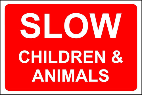 INDIGOS UG - Sticker - Safety - Warning - Set of 5 Pack - Slow Children and Animals 300mmx200mm - Decal for Office, Company, School, Hotel