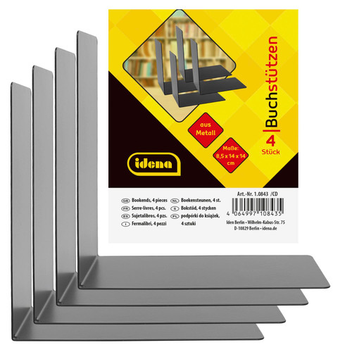 Idena 10843 Bookends Metal Black 4 Book Stands 14 x 14 x 8.5 cm Book Holder for Bookshelves Idena 10843 Bookends Metal Black 4 Book Stands 14 x 14 x 8.5 cm Book Holder for Bookshelves