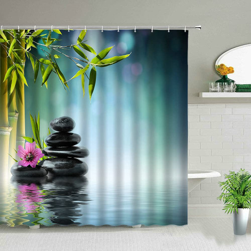 DODOUNA Spa Decor Shower Curtains Zen Black Stone Green Bamboo Flower Scenery Bathroom Curtain Washable Bathtub Decors with Hooks 71X71 inch DODOUNA Spa Decor Shower Curtains Zen Black Stone Green Bamboo Flower Scenery Bathroom Curtain Washable Bathtub Decors with Hooks 71X71 inch