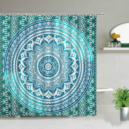 DODOUNA Flower Butterfly Scenery Shower Curtain Bohemian Mandala Geometric Print Waterproof Fabric Bathroom Decor Bath Curtain with Hook 71X71 inch