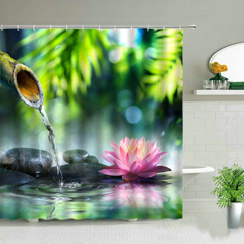 DODOUNA Zen Stone Meditation Design Shower Curtain Water Green Bamboo Flower Bathroom Art Landscape Bathtub Home Decor Hanging Curtains 71X71 inch DODOUNA Zen Stone Meditation Design Shower Curtain Water Green Bamboo Flower Bathroom Art Landscape Bathtub Home Decor Hanging Curtains 71X71 inch