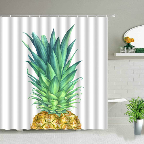 DODOUNA Tropical Fruit Pineapple Art Poster Shower Curtains Background Decor Bathroom Screen Waterproof Fabric Bath Curtain with Hooks 71X71 inch
