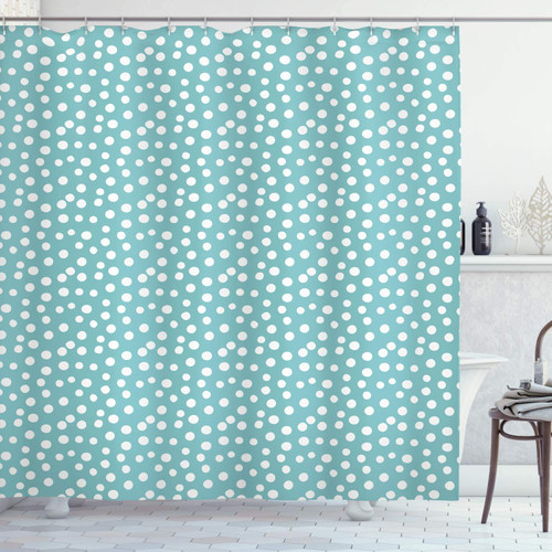 DODOUNA Turquoise Shower Curtain Retro Vintage 50S Inspired Geometric Polka Dots Romantic Art Print Bathroom Decor Set with Hooks 71X71inch