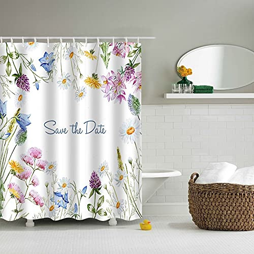 Cartoon Flowers Plants Waterproof Shower Curtain Polyester Showering Bath Decoration Curtains in The Bathroom Home Shower Curtains 71x71 inch