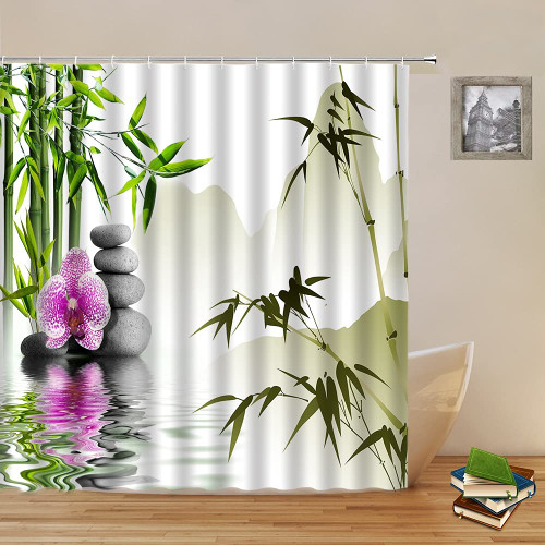Spa Zen Water Yoga Shower Curtain Green Bamboo Flower Polyester Fabric Waterproof Massage Stone Orchid Bathroom Curtains 71X71 Inches Spa Zen Water Yoga Shower Curtain Green Bamboo Flower Polyester Fabric Waterproof Massage Stone Orchid Bathroom Curtains 71X71 Inches