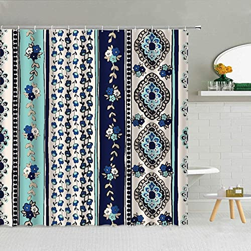 dodouna Color Retro Ethnic Pattern Shower Curtain Waterproof Polyester Fabric Bath Screen with Hook Home Decor 3D Printed 71x71 inch