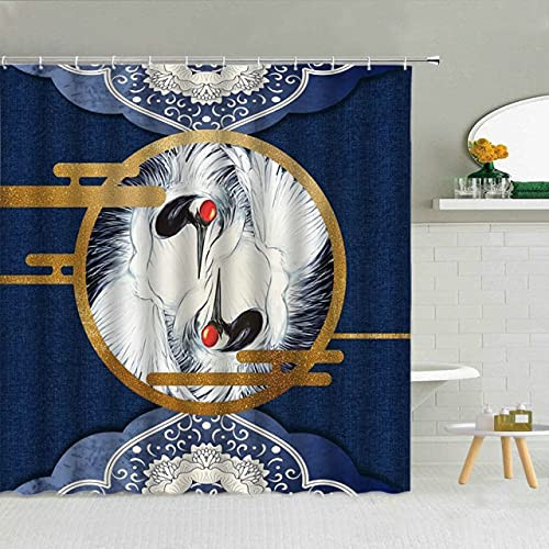 dodouna Japanese Traditional Theme Shower Curtain Pavilion Bird Waterproof Fabric Bathroom Decor Hooks Curtains Set 71x71 inch