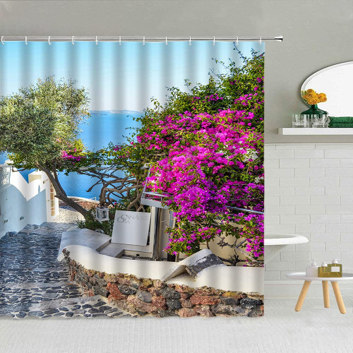 dodouna European Architecture Landscape Shower Curtain Stone Wall Flower Green Leaf Fabric Bathroom Supplies Hanging Curtains with Hooks 71x71 inch dodouna European Architecture Landscape Shower Curtain Stone Wall Flower Green Leaf Fabric Bathroom Supplies Hanging Curtains with Hooks 71x71 inch