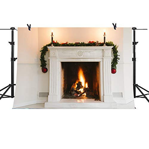 Christmas Backdrop White Fireplace Backdrop Xmas Wreath Red Christmas Balls Year Holiday Kid Adult Lovers Baby Portrait Photo Studio Prop 7x5FT