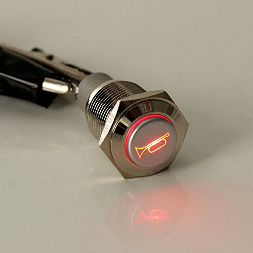 E Support 12V Car Auto Red LED Light Momentary Speaker Horn Push Button Metal Toggle Switch 19mm