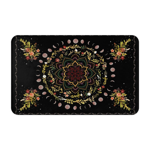 Bohemian Mandala Moon Phase Natural Flowers Bath Rugs,Entryway Welcome Mat?Non Slip Bathroom Rug?Small Floor Door Mats for Entryway,Bathroom?Kitchen 32 X 20 Inch