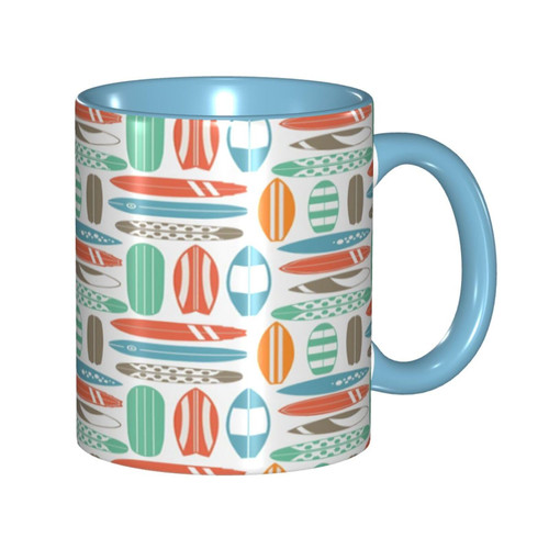 LIGUTARS Coffee Mug, Surfboard Personalized Mug, Colorful Surfing Sea Pattern Summer Travel, 11oz, For Warm Drinks and Everyday, Multicolor